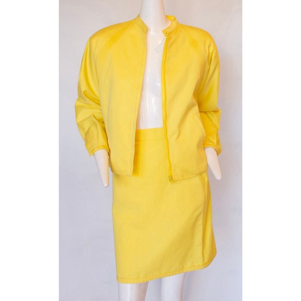 Vintage Gianni Versace Canary Yellow 100% Cotton Skirt & Jacket Ensemble